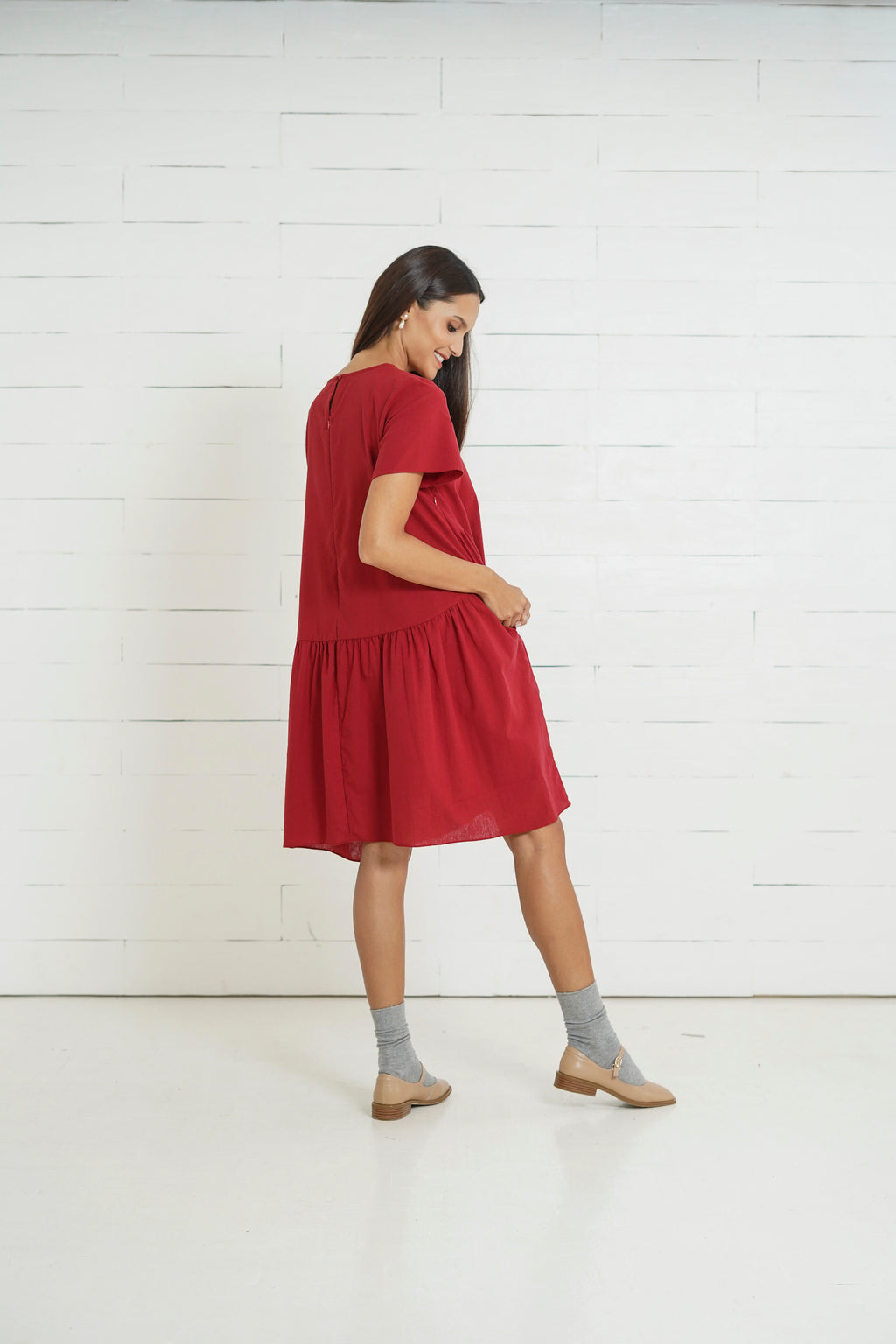Olivia Nursing Dress     (Barn Red)