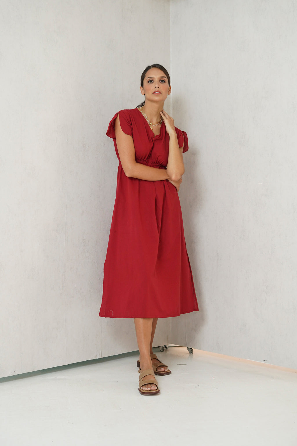 Layla Nursing Dress        (Barn Red)