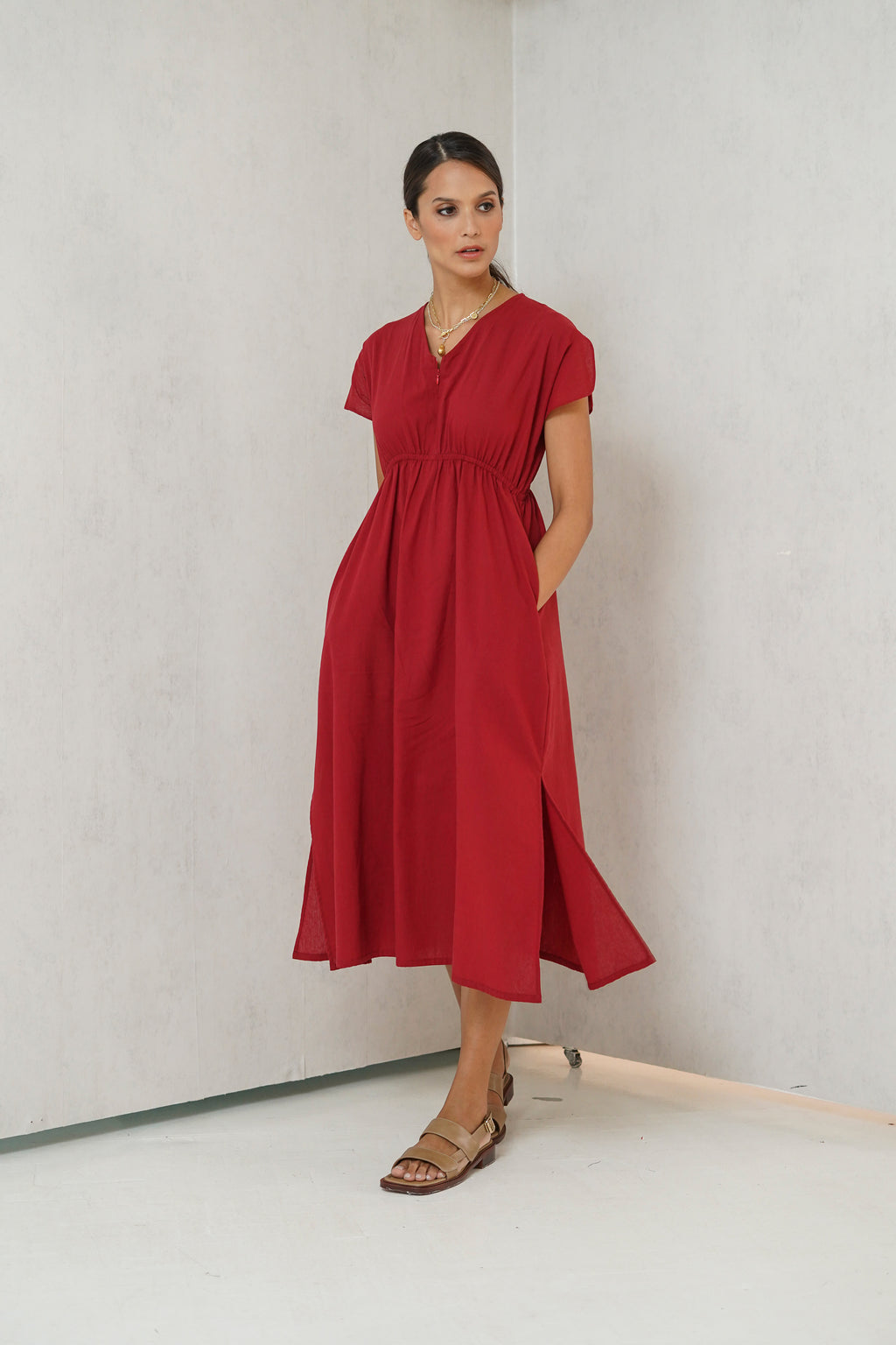 Layla Nursing Dress        (Barn Red)