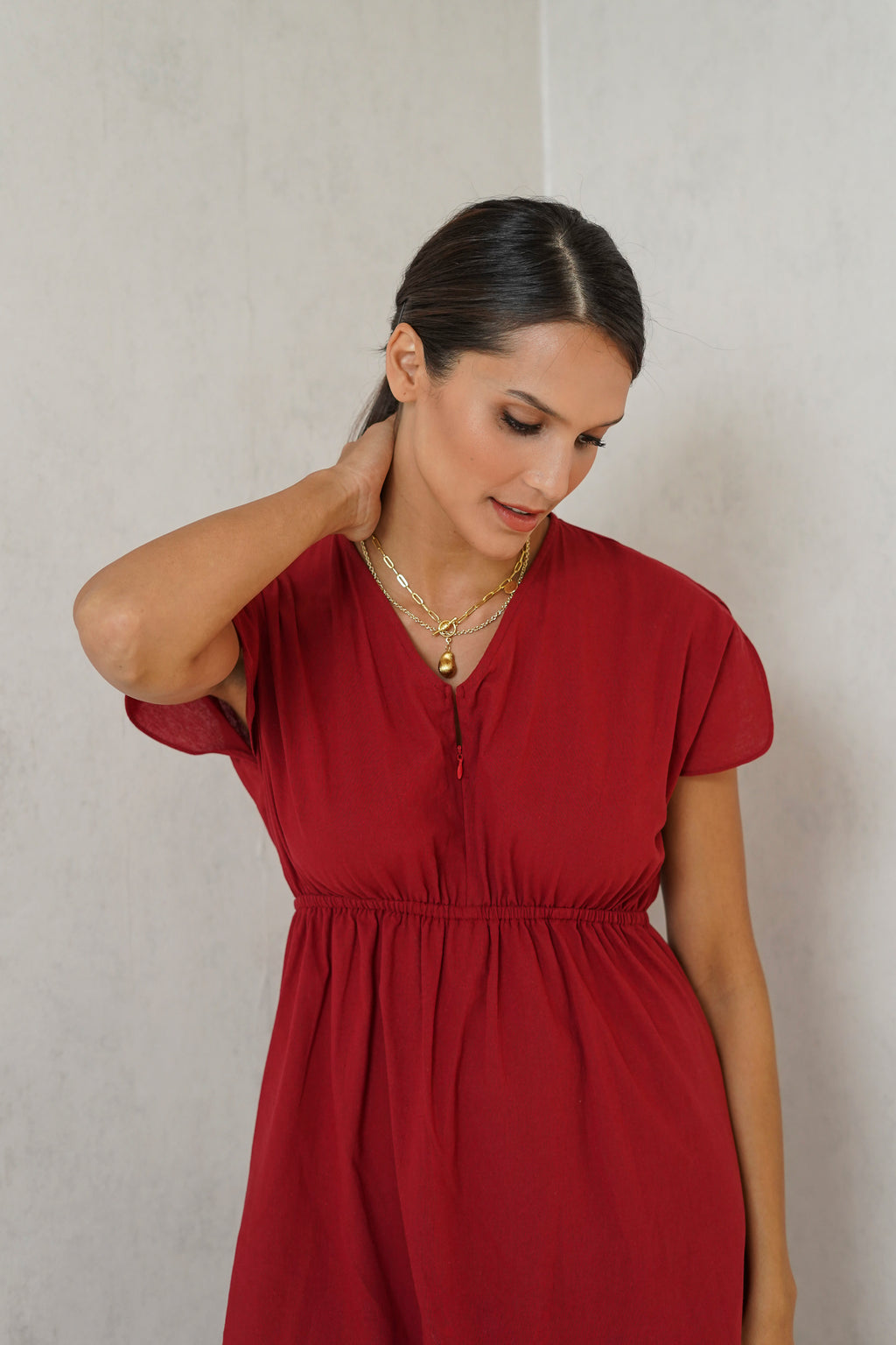 Layla Nursing Dress        (Barn Red)