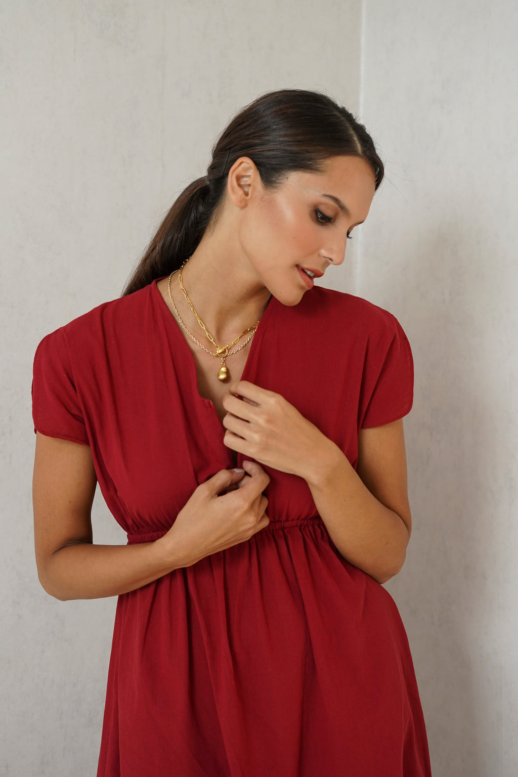 Layla Nursing Dress        (Barn Red)