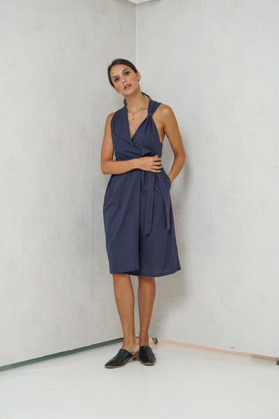 Avery Overlap Nursing Dress     (Peacock Blue)