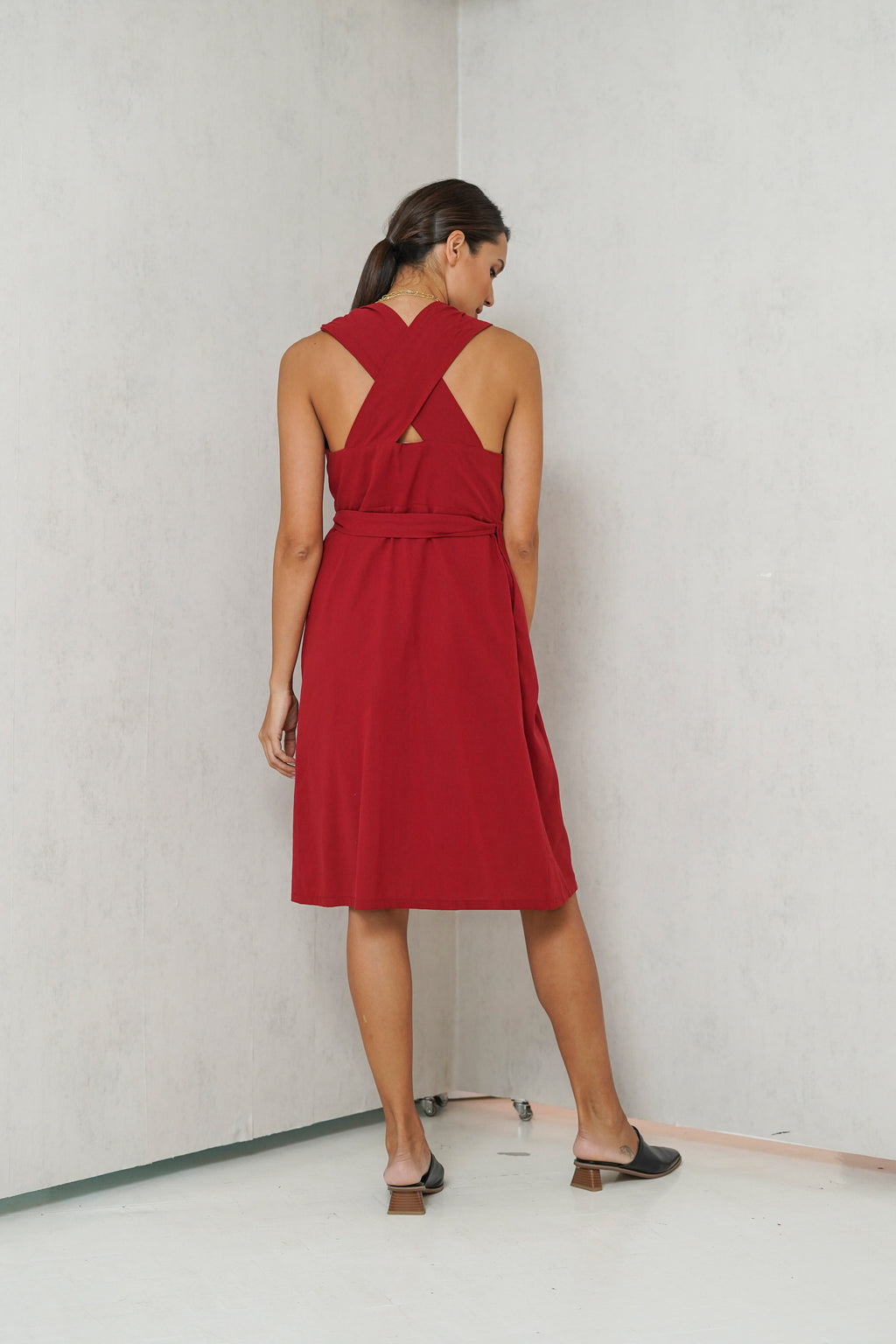 Avery Overlap Nursing Dress     (Barn Red)