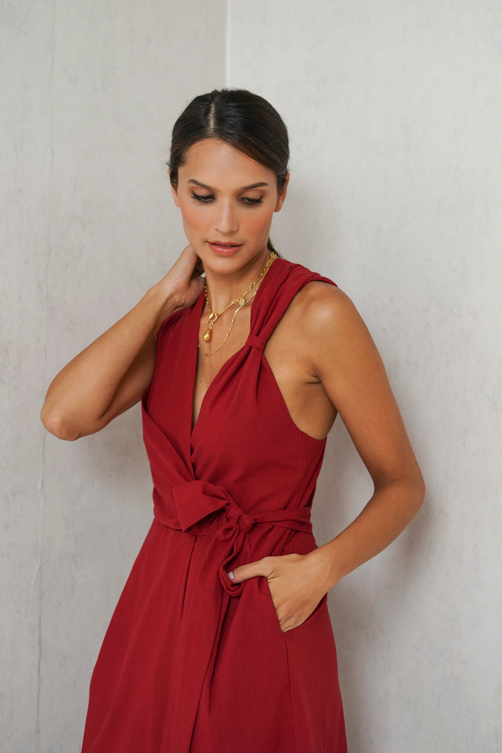 Avery Overlap Nursing Dress     (Barn Red)