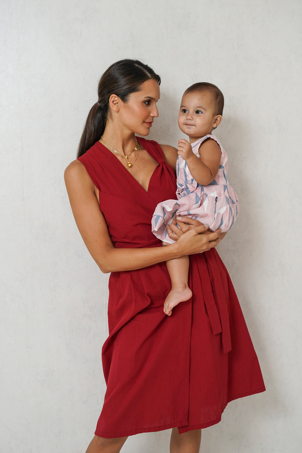 Avery Overlap Nursing Dress     (Barn Red)