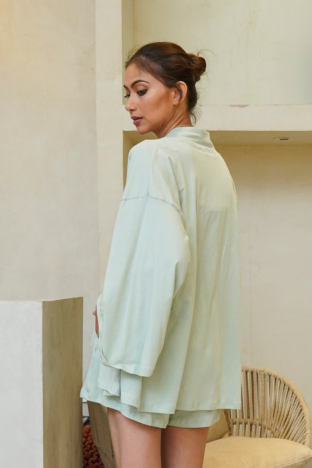 Lazy Day Bralette and Shorts Set with Kimono     (Sage Green)