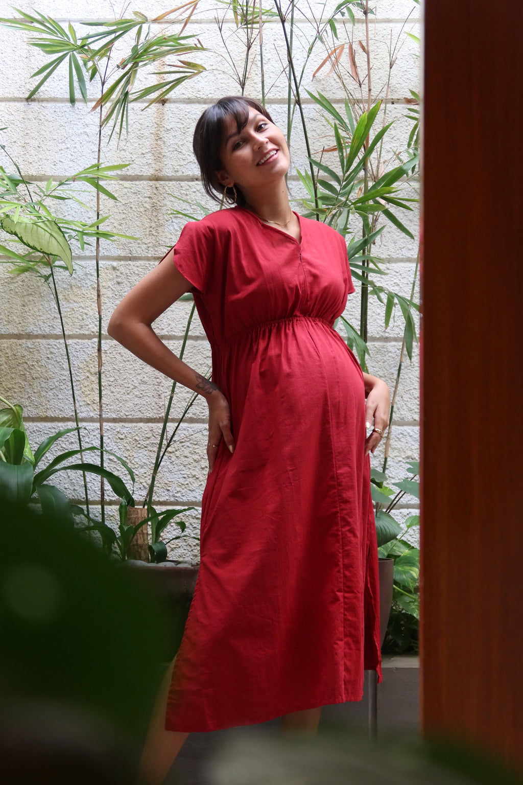 Layla Nursing Dress        (Barn Red)