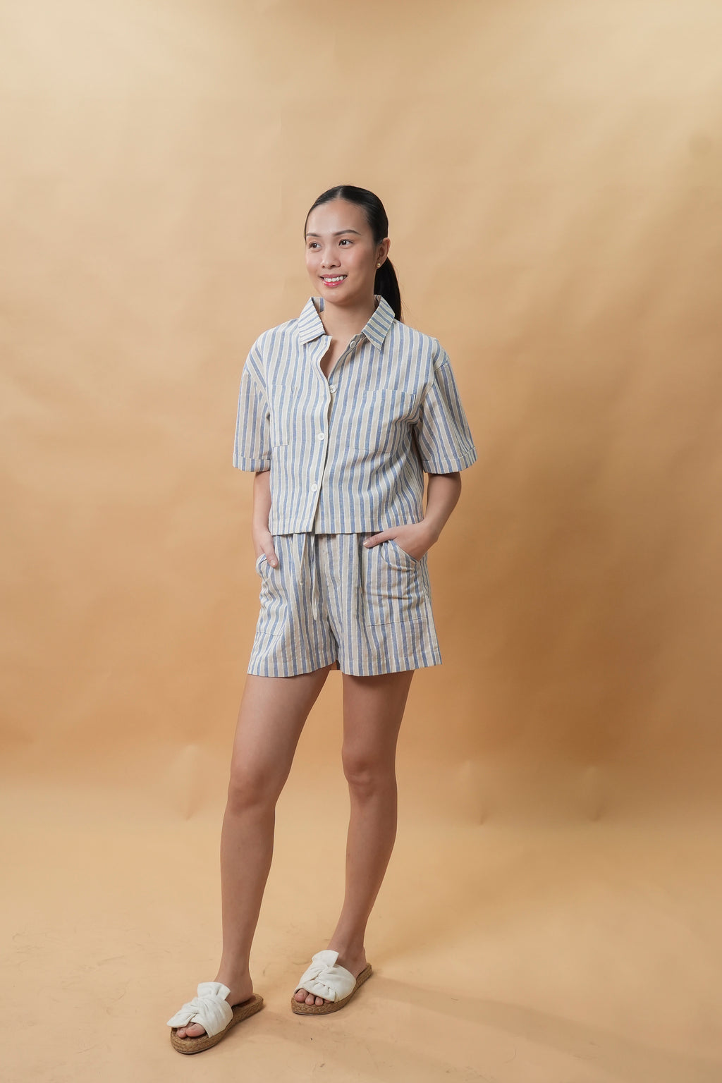 Ellie Set (Blue/Beige Stripes)