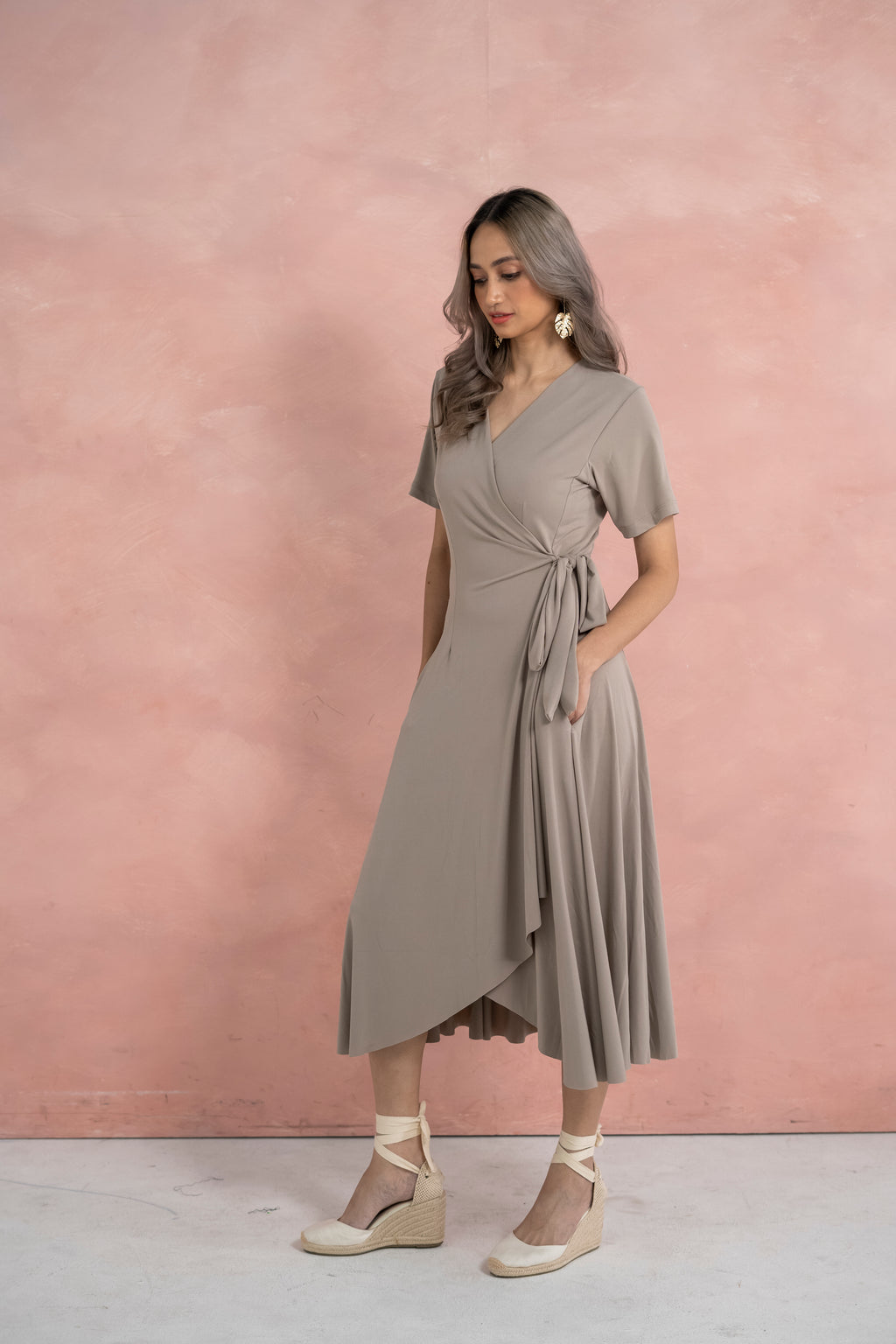 Scarlet Wrap Dress (Taupe)