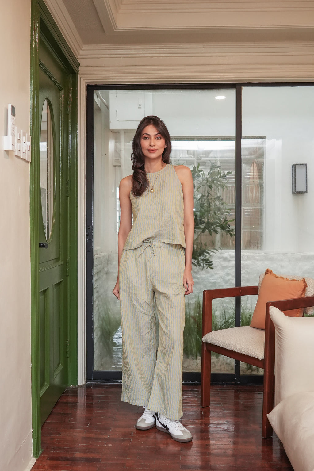 Mariana Top & Pants  Set (Green/Blue Stripes)