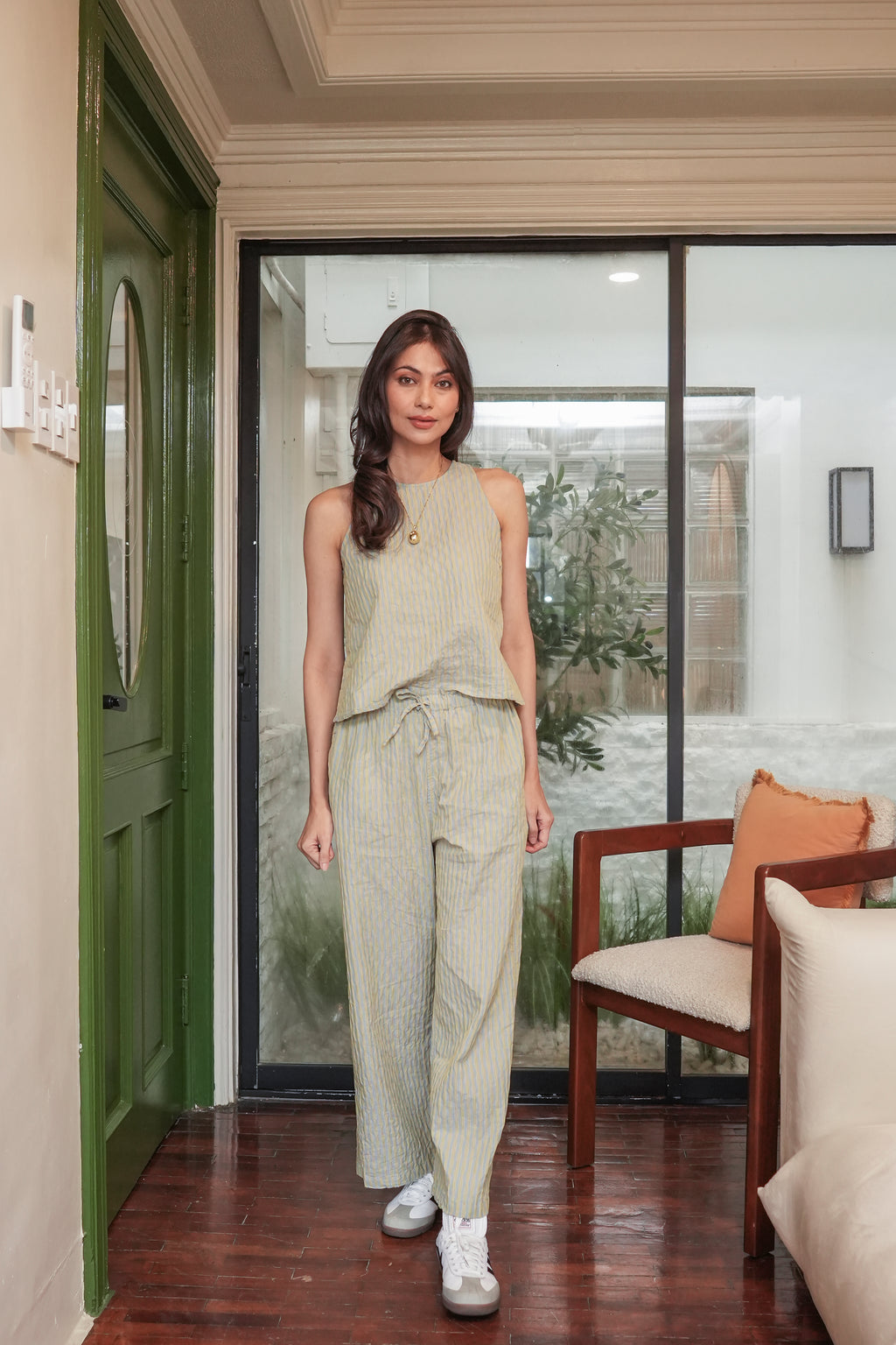 Mariana Top & Pants  Set (Green/Blue Stripes)