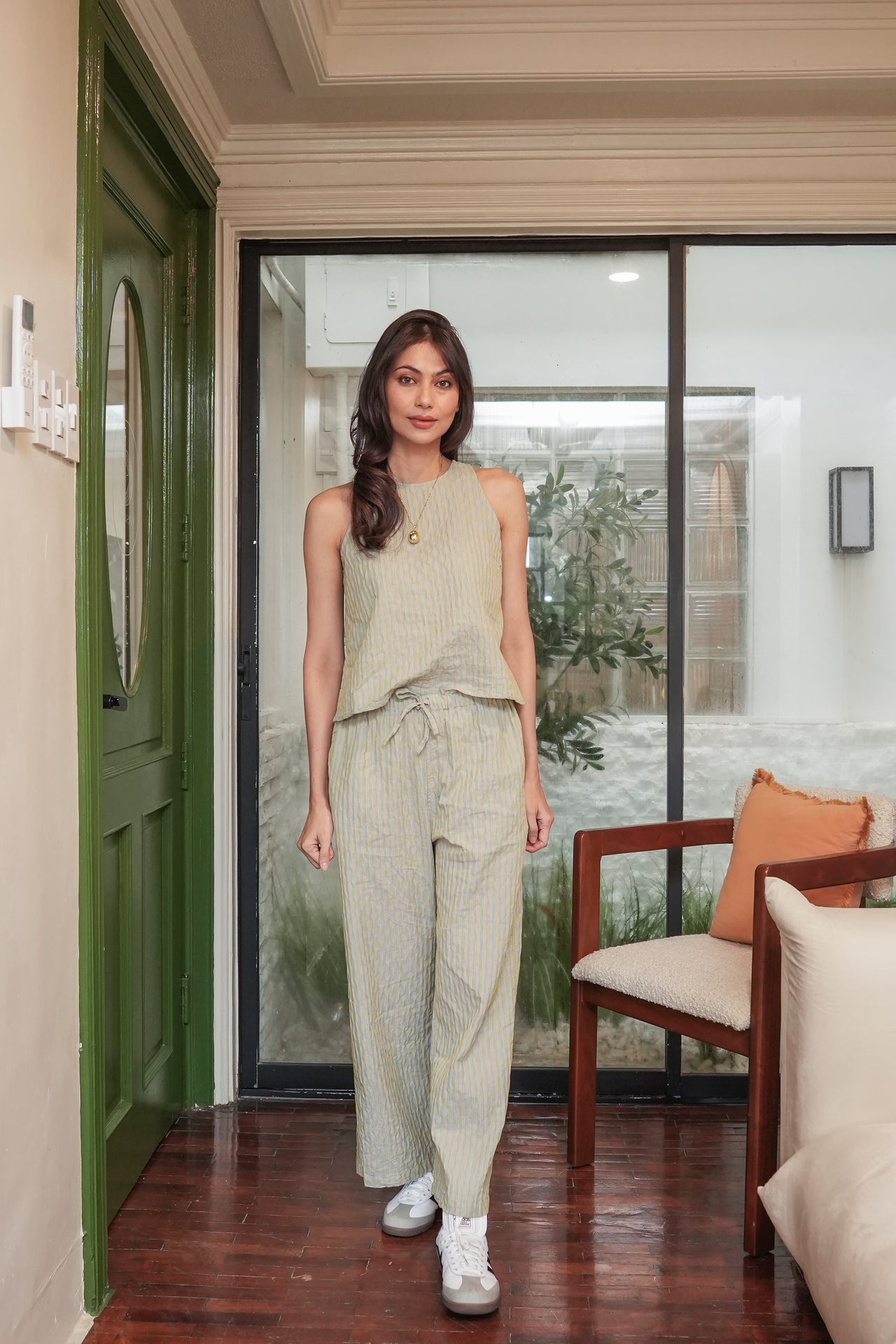 Mariana Top & Pants  Set (Green/Blue Stripes)