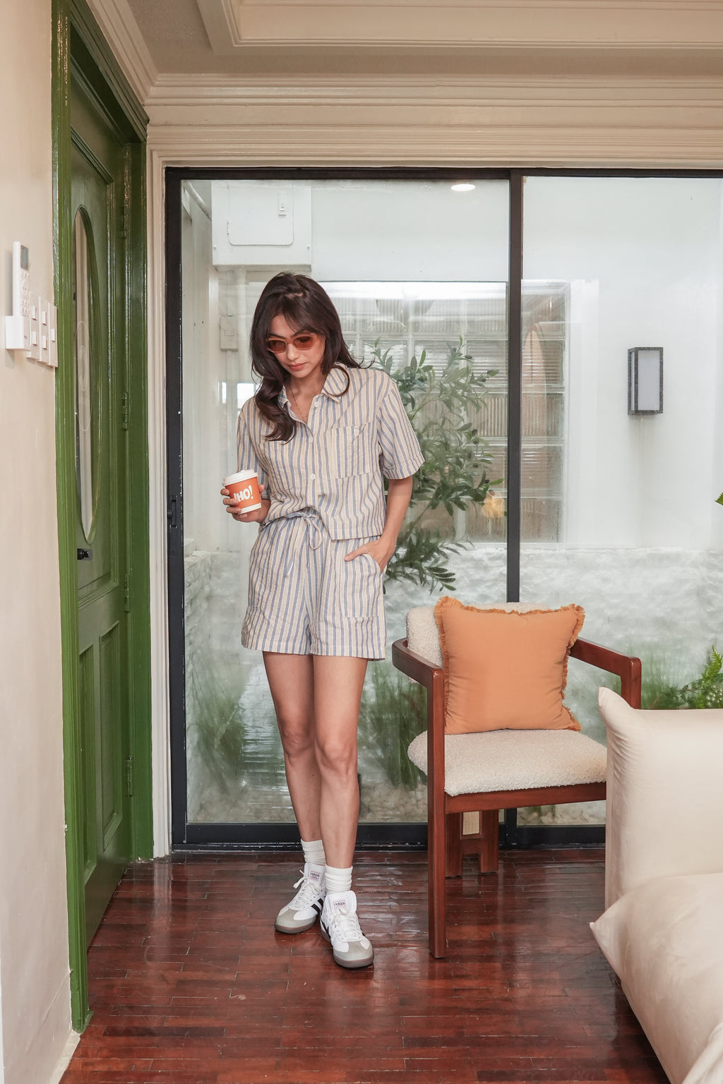 Ellie Top & Shorts Set (Blue/Beige Stripes)