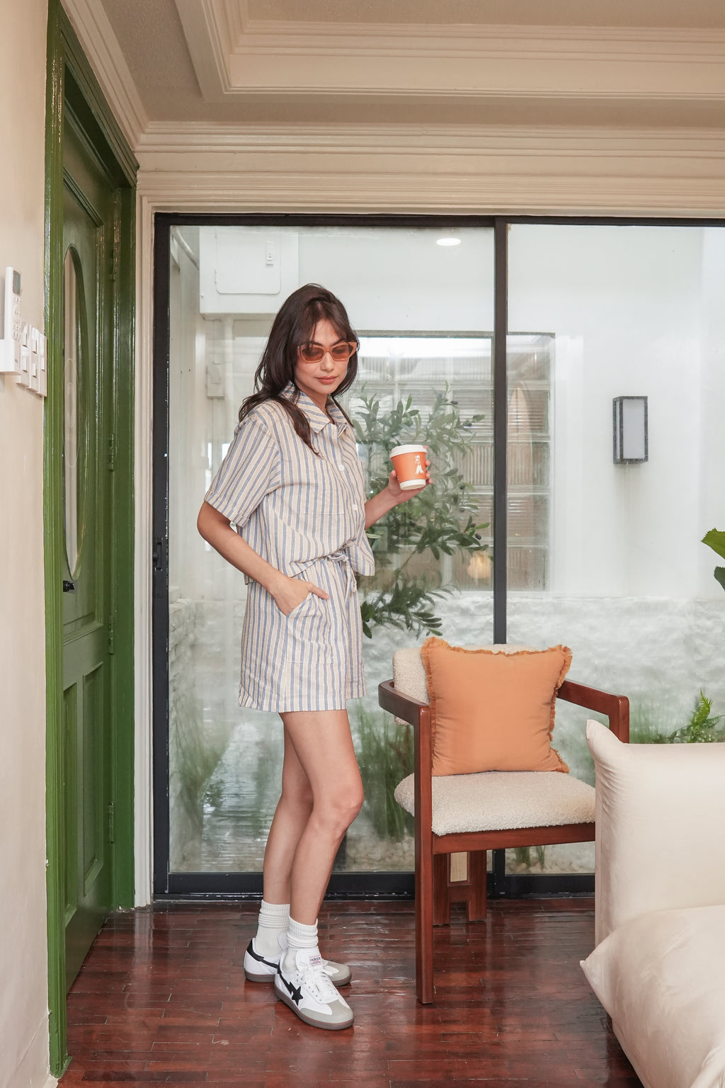 Ellie Top & Shorts Set (Blue/Beige Stripes)
